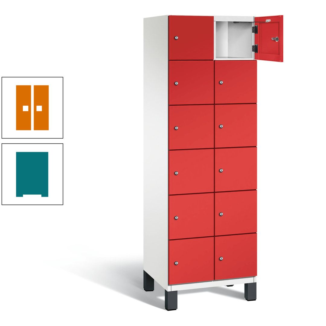 Fächerschrank, Stahlschrank, 12 Fächer, Türöffnungsbegrenzer, Füße, 1.980 x 600 x 525 mm (HxBxT), Korpus anthrazitgrau, Front anthrazitgrau