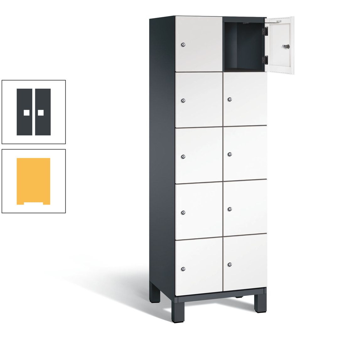Fächerschrank, Stahlschrank, 10 Fächer, Türöffnungsbegrenzer, Füße, 1.980 x 600 x 525 mm (HxBxT), Korpus anthrazitgrau, Front anthrazitgrau