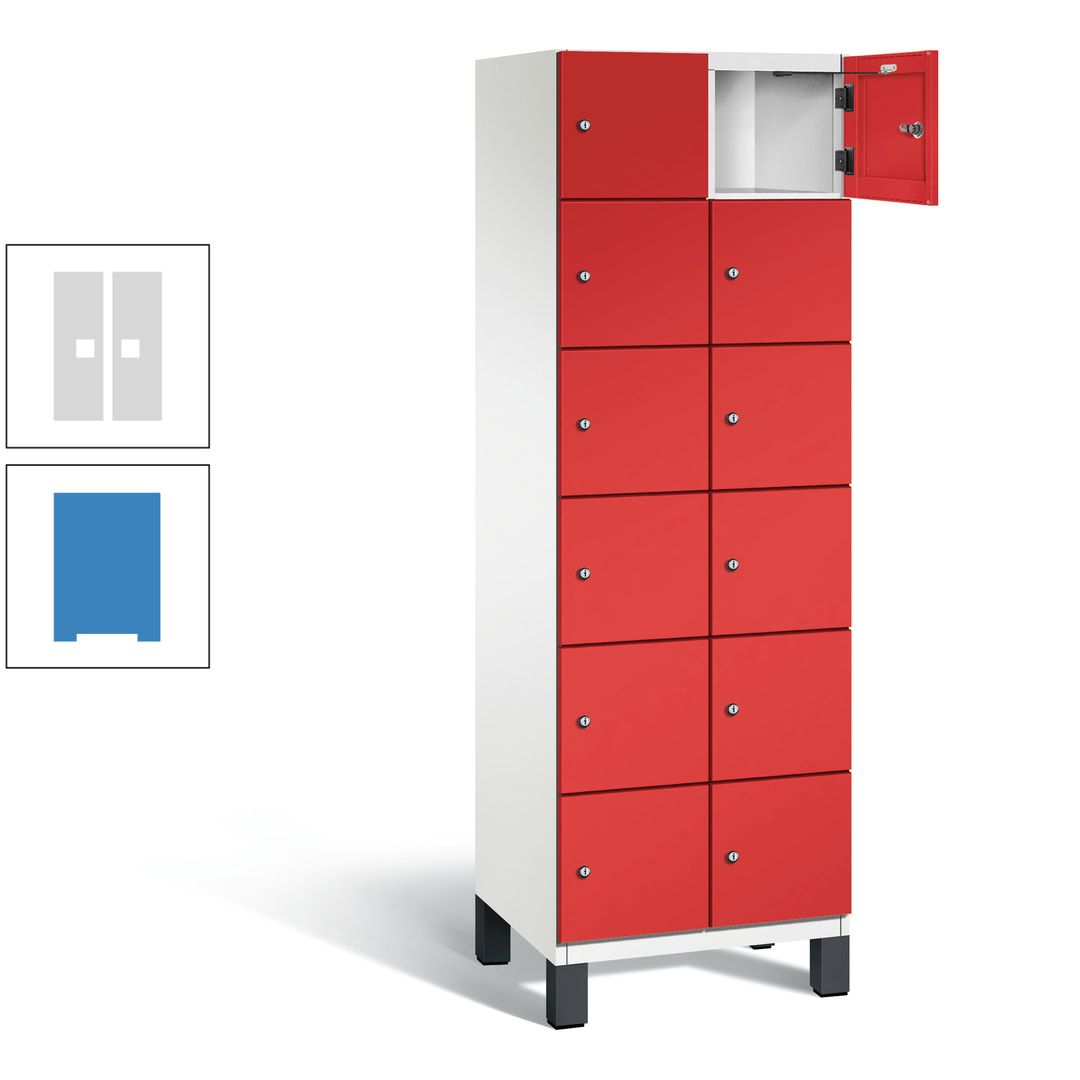 Fächerschrank, Stahlschrank, 12 Fächer, Türöffnungsbegrenzer, Füße, 1.980 x 600 x 525 mm (HxBxT), Korpus anthrazitgrau, Front anthrazitgrau