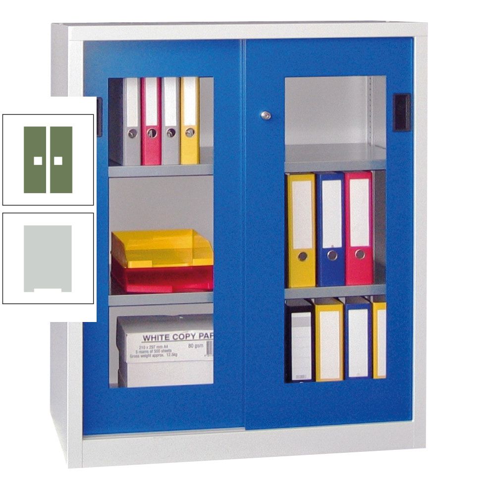 Schiebetürenschrank - Sichtfenstertüren - 1.000x1.000x400 mm (HxBxT) - 2 Böden, gepulvert - Zylinderschloss - anthrazitgrau