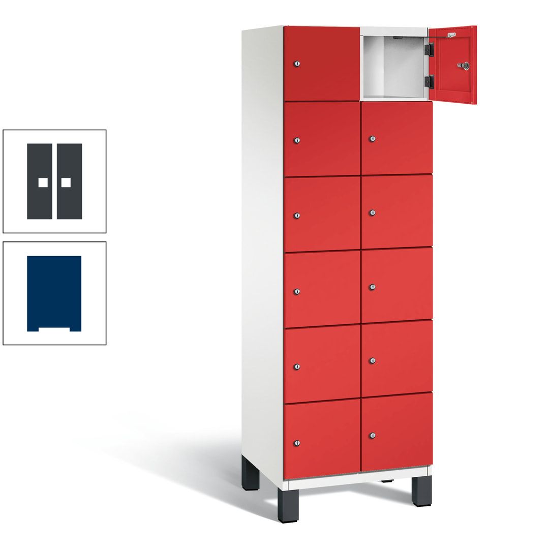 Fächerschrank, Stahlschrank, 12 Fächer, Türöffnungsbegrenzer, Füße, 1.980 x 600 x 525 mm (HxBxT), Korpus anthrazitgrau, Front anthrazitgrau