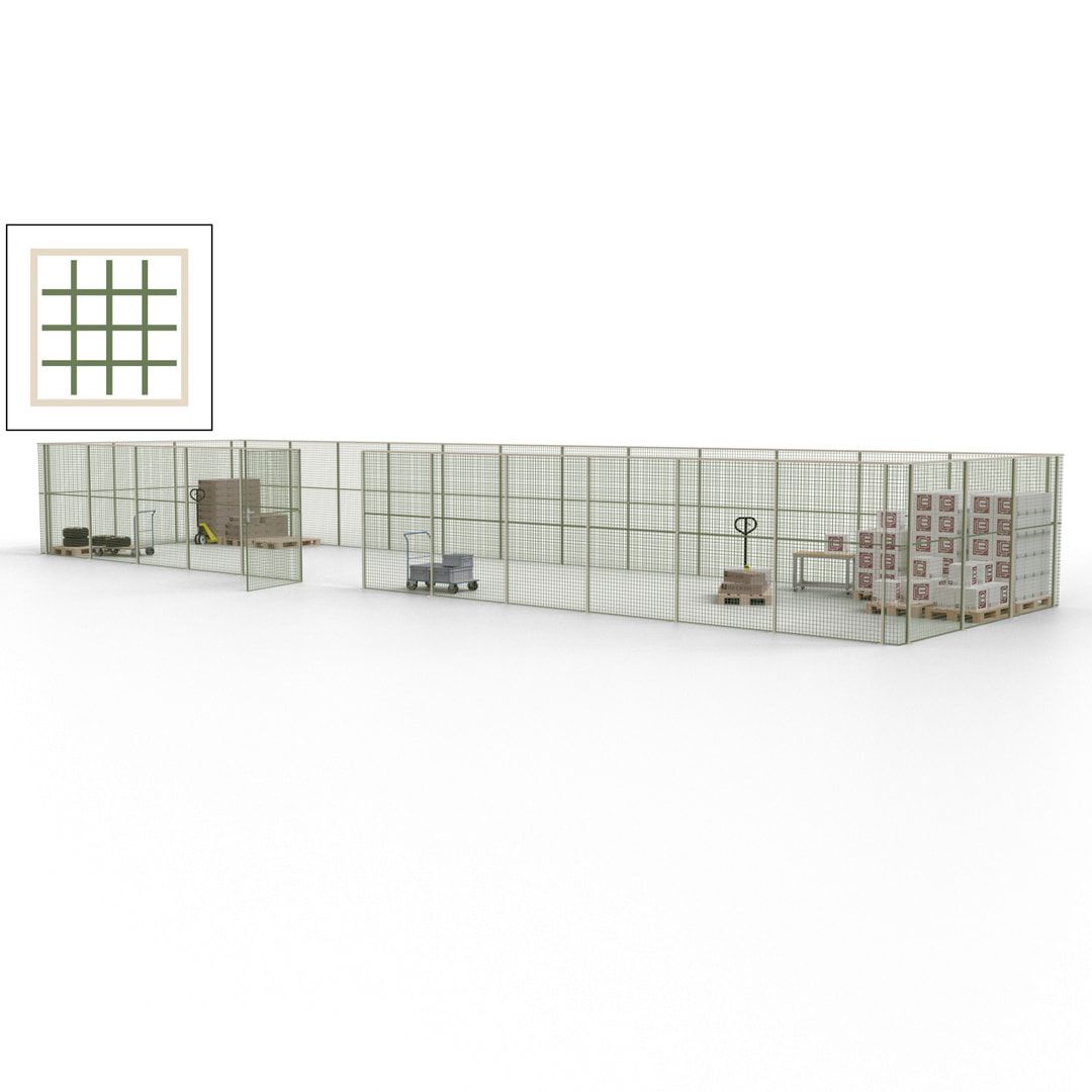 Maschinen Schutzgitter - Hallentrennwand - Sicherheitszaun - Tür - 45 m - 2.200 x 18.400 x 4.900 mm (HxBxT) - enzianblau