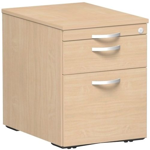 Rollcontainer, Metallschublade, Hängeregistratur, Utensilienfach, abschließbar, 565 x 438 x 600 mm (HxBxT), Frontfarbe Ahorn, Korpusfarbe Ahorn