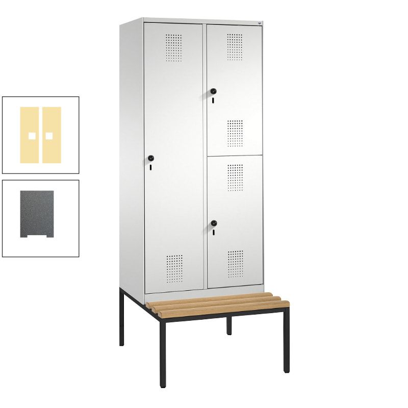 Garderobenschrank, Spind ein- und doppelstöckig Sitzbank, 2 Abteile, 3 Fächer, 2.090 x 800 x 500 mm (HxBxT), Front anthrazitgrau, Korpus anthrazitgrau