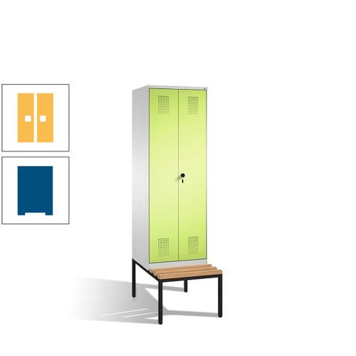 Doppel-Spind, Garderobenschrank, Buche Sitzbank untergebaut, 2 Abteile a 300 mm, Korpus anthrazitgrau, Tür anthrazitgrau, 2.090 x 600 x 815 mm (HxBxT)