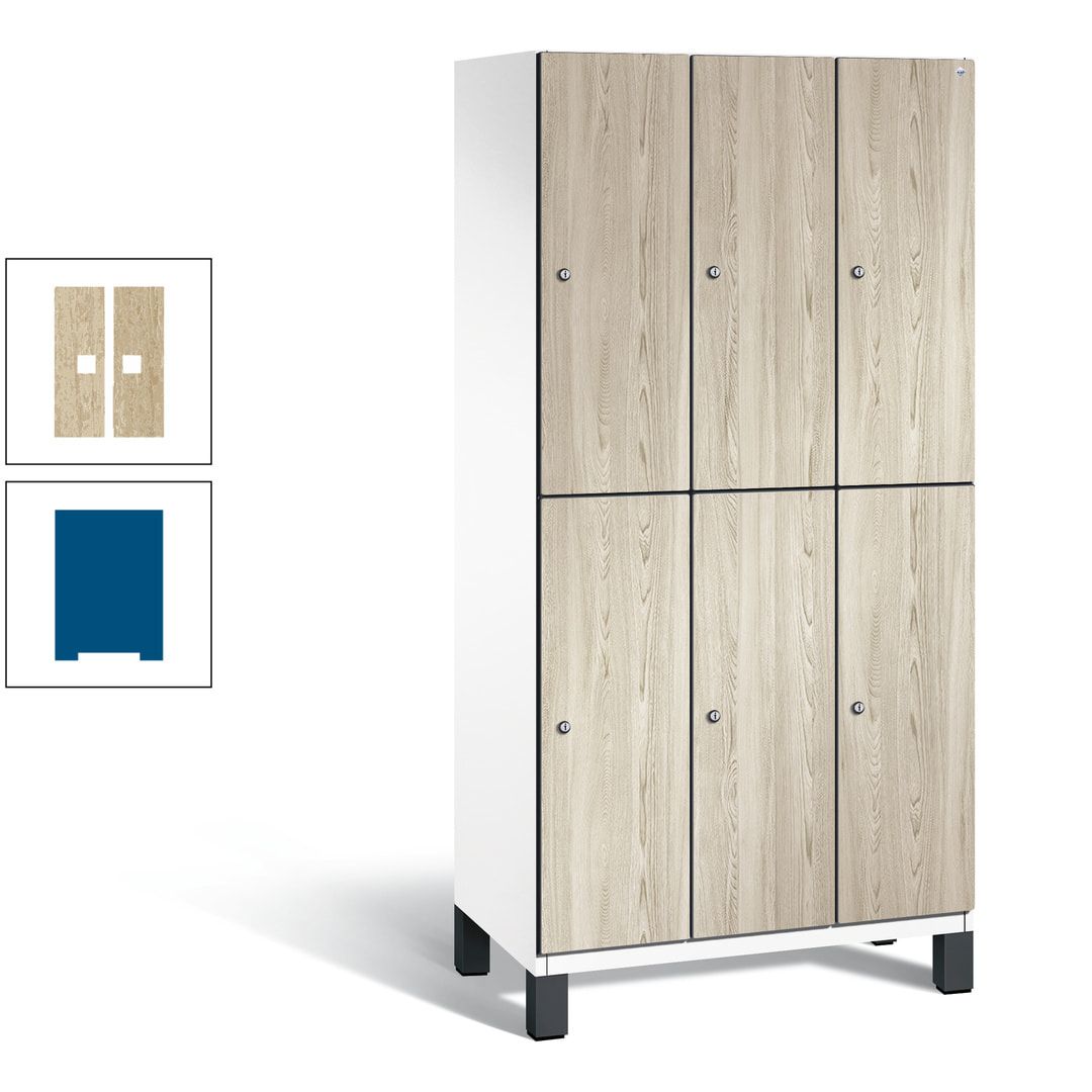 Fächerschrank, Garderobenschrank, mit Füßen, 3 Abteile, 1.980 x 900 x 525 mm (HxBxT), Korpus anthrazitgrau, Tür Donau-Ahorn