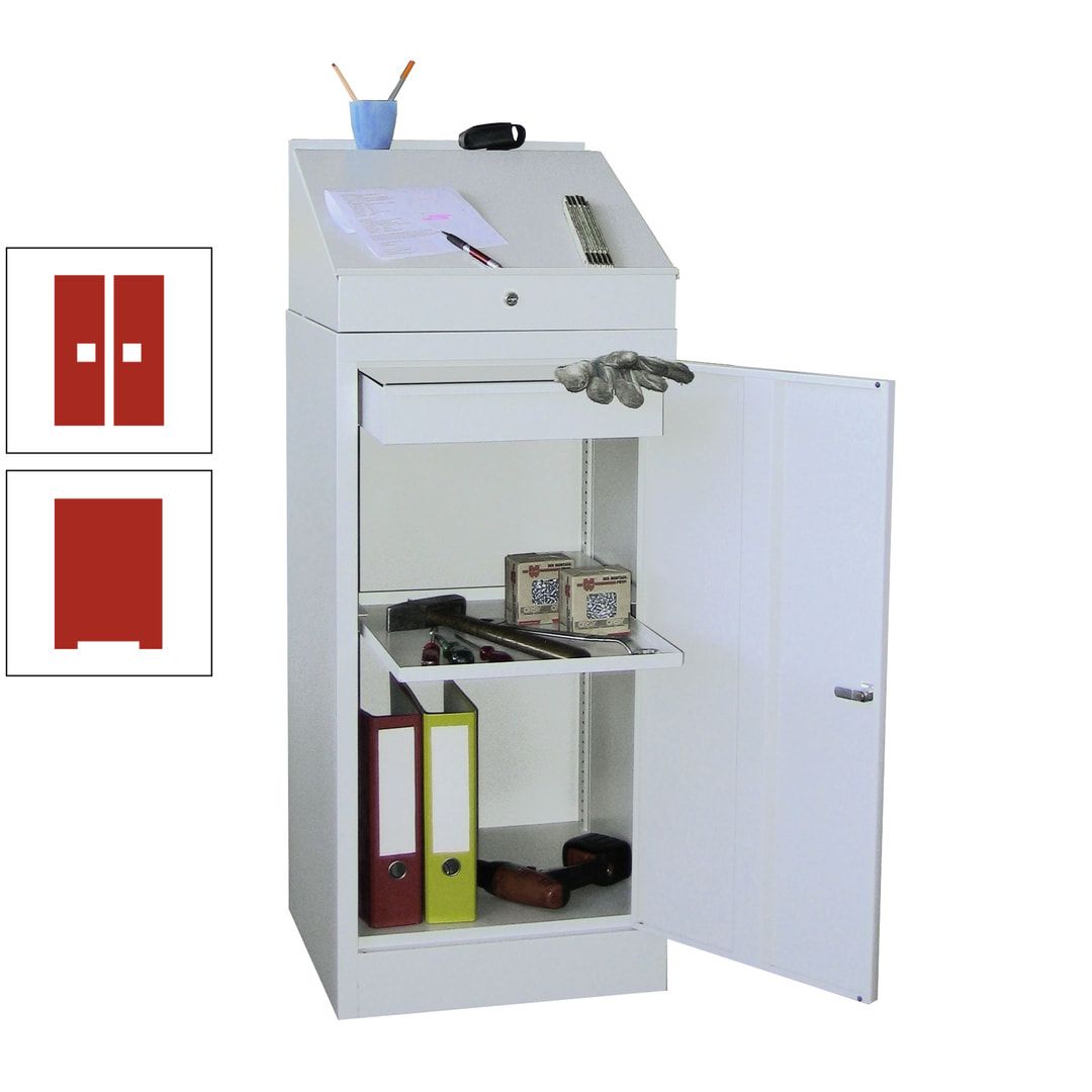 Stehpult mit Schrank - Vollblechtür - Zylinderschloss - 1 Einlegeboden, 1 Schublade - 1.270x500x500 mm (HxBxT) - anthrazitgrau