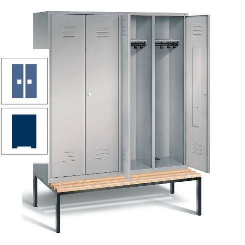 Doppel-Spindschrank, Buche Sitzbank untergebaut, 4 Abteile a 400 mm, Korpus lichtgrau, Tür anthrazitgrau, 2.090 x 1.590 x 815 mm (HxBxT)