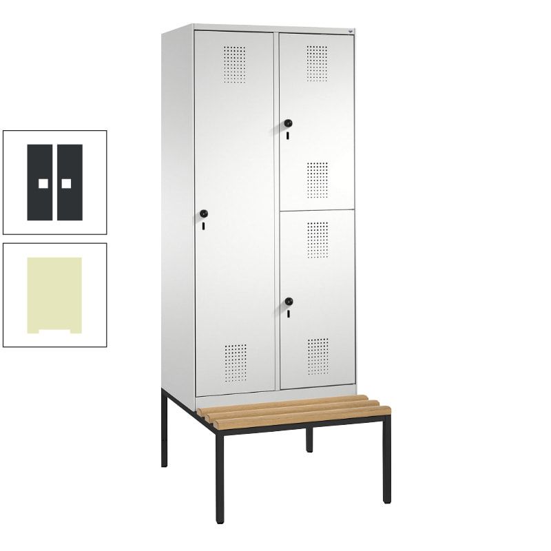 Garderobenschrank, Spind ein- und doppelstöckig Sitzbank, 2 Abteile, 3 Fächer, 2.090 x 800 x 500 mm (HxBxT), Front anthrazitgrau, Korpus anthrazitgrau