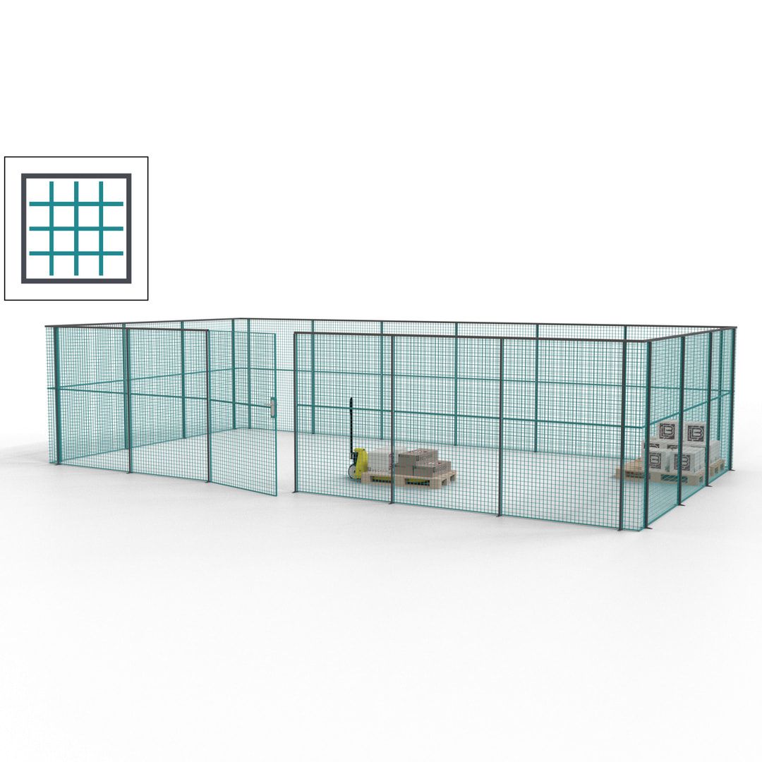Maschinen Schutzgitter - Hallentrennwand - Sicherheitszaun - Tür - 27 m - 2.200 x 9.400 x 4.900 mm (HxBxT) - enzianblau