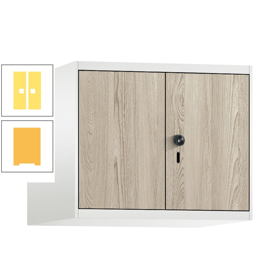 Aufsatzschrank, Schrankaufsatz, Türen paarweise, 2 Fächer a 300 mm, Farbe Pastellgelb, Tür anthrazitgrau , 500 x 600 x 500 mm (HxBxT)