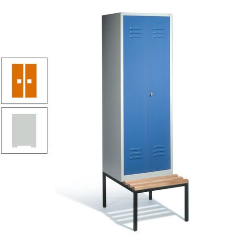 Doppel-Spindschrank, Buche Sitzbank untergebaut, 2 Abteile a 300 mm, Korpus lichtgrau, Tür anthrazitgrau, 2.090 x 610 x 815 mm (HxBxT)