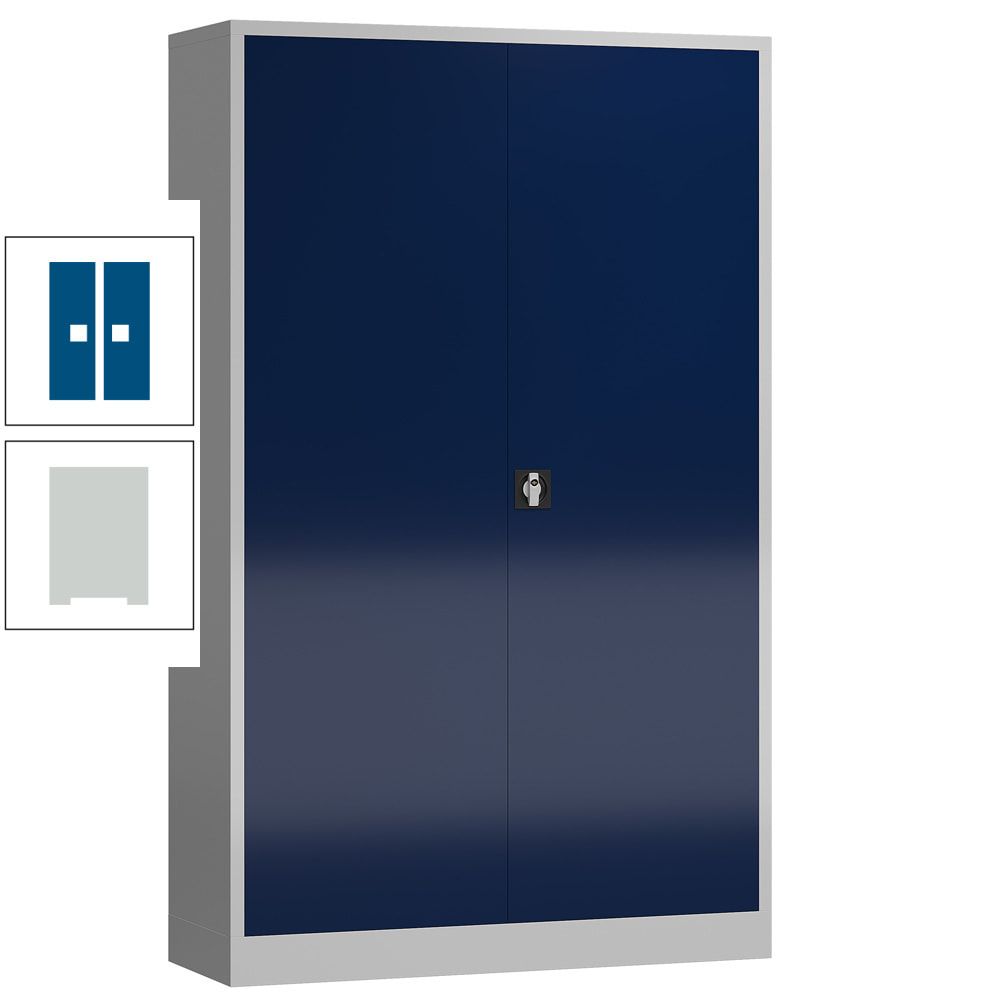 Aktenschrank, Büroschrank, abschließbar, Flügeltüren, 4 Fachböden, 1.945 x 1.200 x 420 mm (HxBxT), Stahl, Korpus und Türen lichtgrau