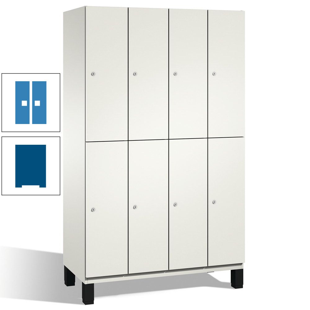 Fächerschrank, Stahlschrank, doppelstöckig, 8 Fächer, mit Füßen, Korpus enzianblau, Tür Fernblau, 1.980 x 1.200 x 525 mm (HxBxT)