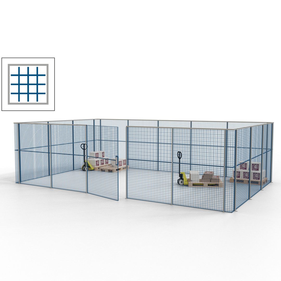 Maschinen Schutzgitter - Hallentrennwand - Sicherheitszaun - Tür - 22 m - 2.200 x 7.900 x 4.900 mm (HxBxT) - enzianblau