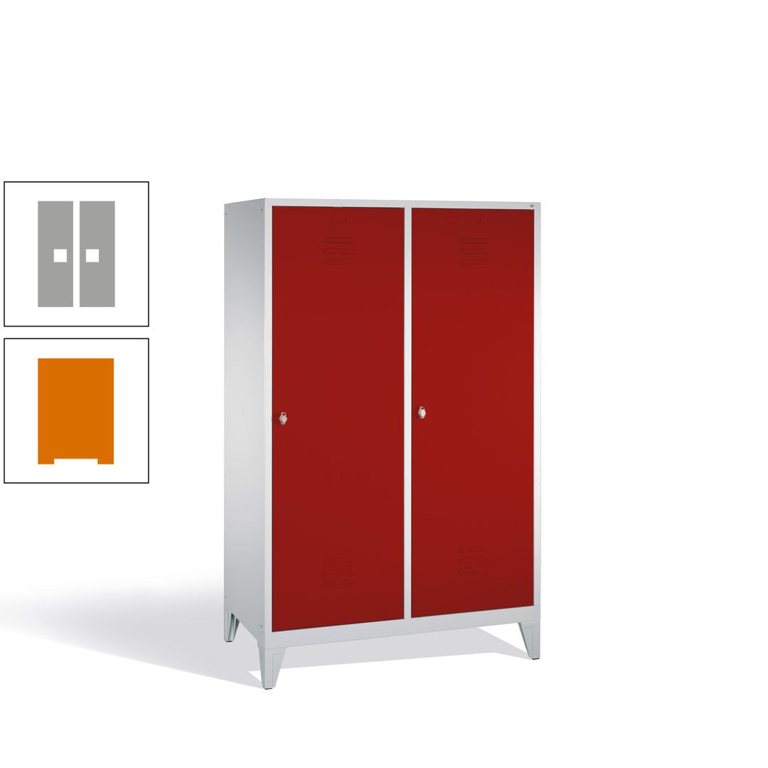 Doppel-Spind mit 2 Großtüren, Garderobenschrank mit Füßen, 4 Abteile a 300 mm, Korpus anthrazitgrau, Tür anthrazitgrau, 1.850 x 1.190 x 500 mm (HxBxT)