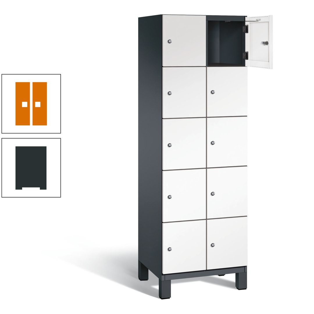 Fächerschrank, Stahlschrank, 10 Fächer, Türöffnungsbegrenzer, Füße, 1.980 x 600 x 525 mm (HxBxT), Korpus anthrazitgrau, Front anthrazitgrau