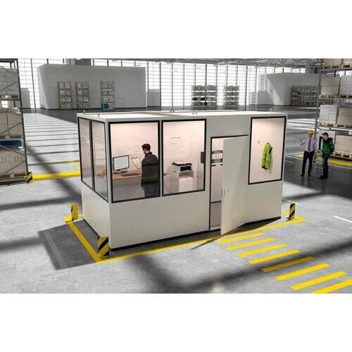 Bürocontainer, Aufsichtsstand, Meisterbüro, Lagerhallenbüro, mobil, für Innen, 2.680 x 4.560 x 3.390 mm (HxBxT), 15,45 qm, mit Fußboden