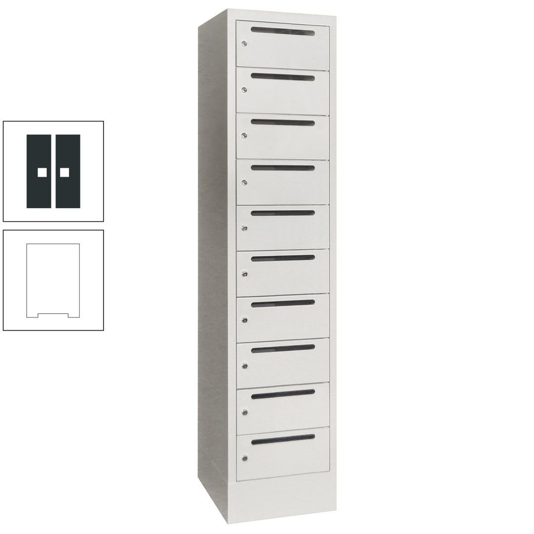 Postverteilerschrank, Schließfachschrank, 1 Abteil a 400 mm, 10 Fächer, 1.850 x 400 x 500 mm (HxBxT), Korpus anthrazitgrau, Front anthrazitgrau