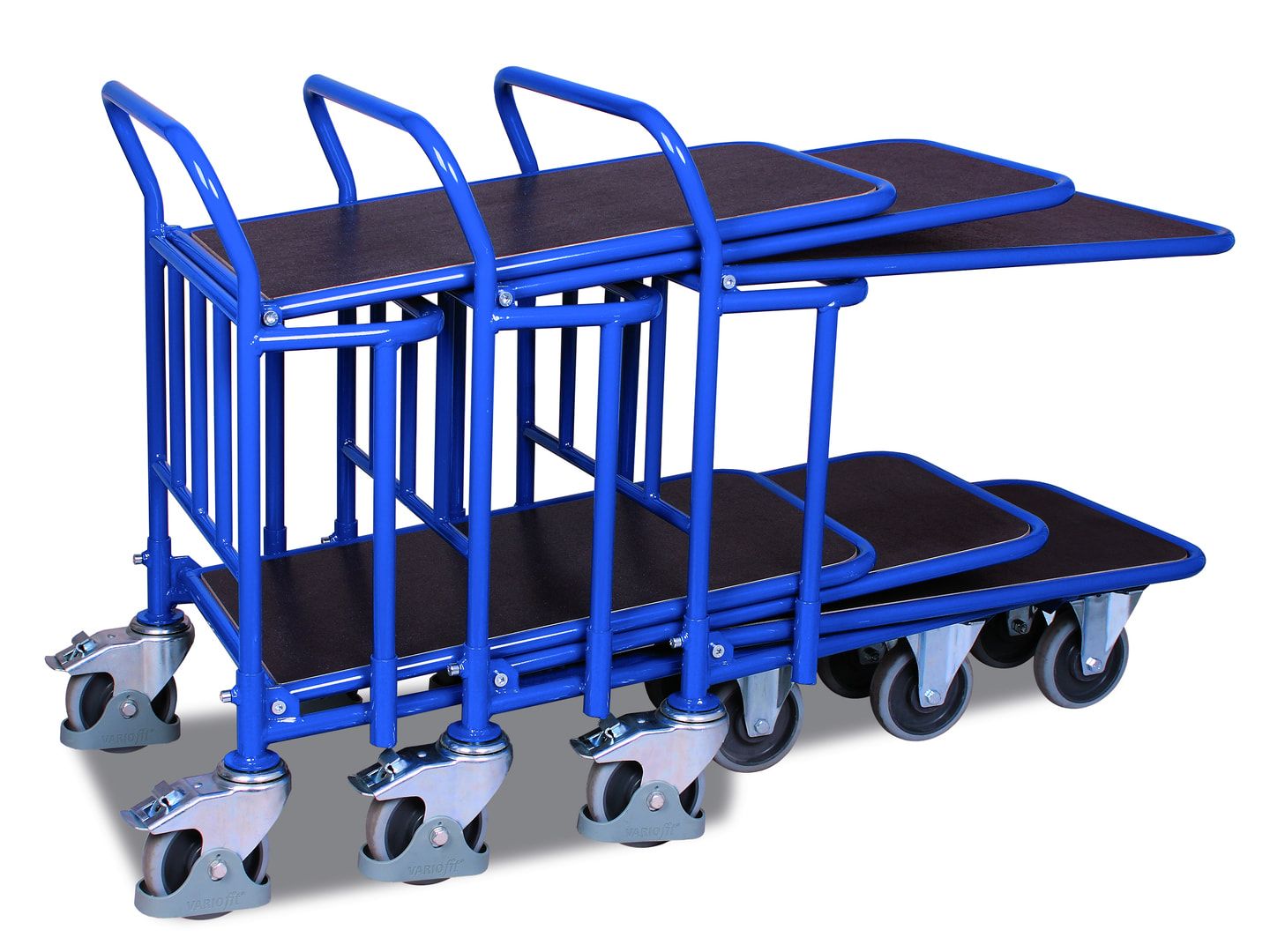 C+C Wagen mit Siebdruckplatte - 2 Etagen - ineinanderschiebbar - Ladefläche 500 x 880 mm (BxT) - Traglast 400 kg - enzianblau