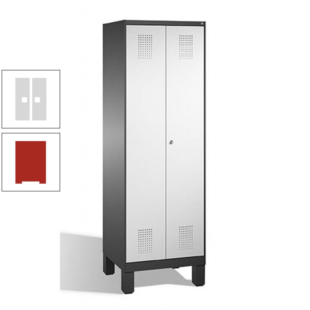 Doppel-Spind, Doppeltüren, Garderobenschrank mit Füßen, 2 Abteile a 300 mm, Korpus anthrazitgrau, Tür anthrazitgrau, 1.850 x 600 x 500 mm (HxBxT)