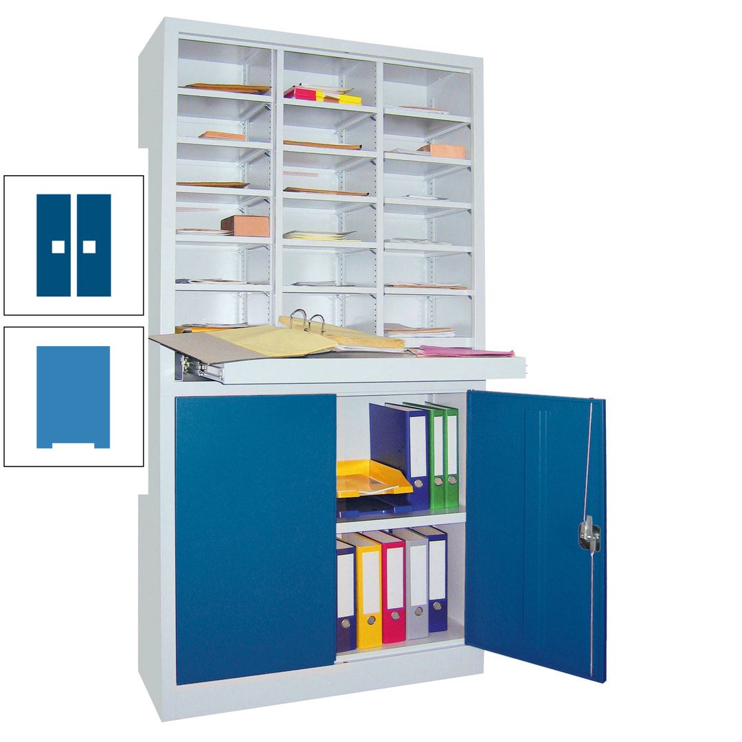 Aktenschrank - Büroschrank mit Sortierstation - 18 Fächer Ordnungsregal - Ausziehboden - 1.950 x 1.000 x 400 mm (HxBxT) - anthrazitgrau