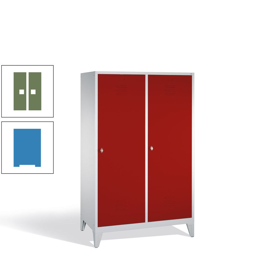 Doppel-Spind mit 2 Großtüren, Garderobenschrank mit Füßen, 4 Abteile a 300 mm, Korpus anthrazitgrau, Tür anthrazitgrau, 1.850 x 1.190 x 500 mm (HxBxT)