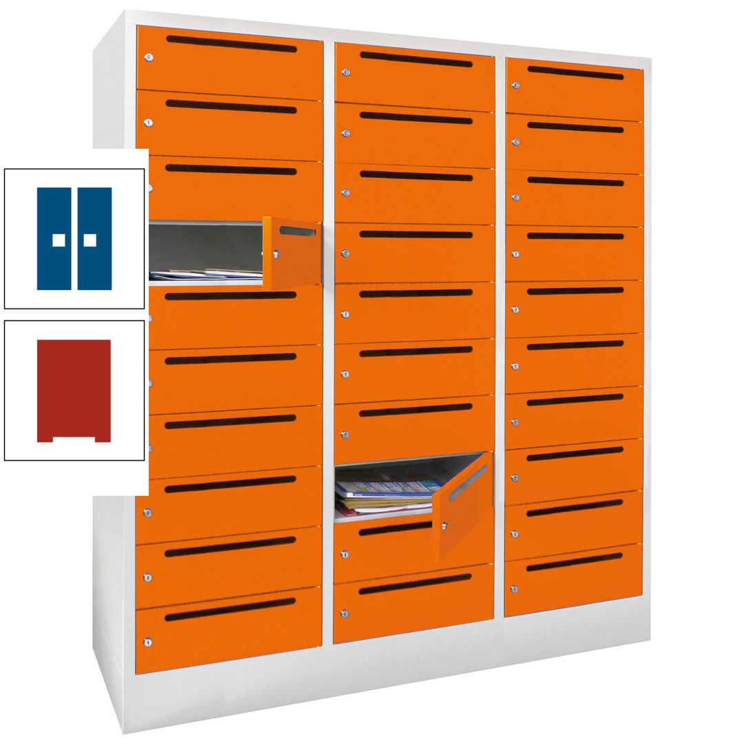 Postverteilerschrank, Schließfachschrank, 3 Abteile a 40 cm, 30 Fächer, 1.850 x 1.200 x 500 mm (HxBxT), Korpus anthrazitgrau, Front anthrazitgrau
