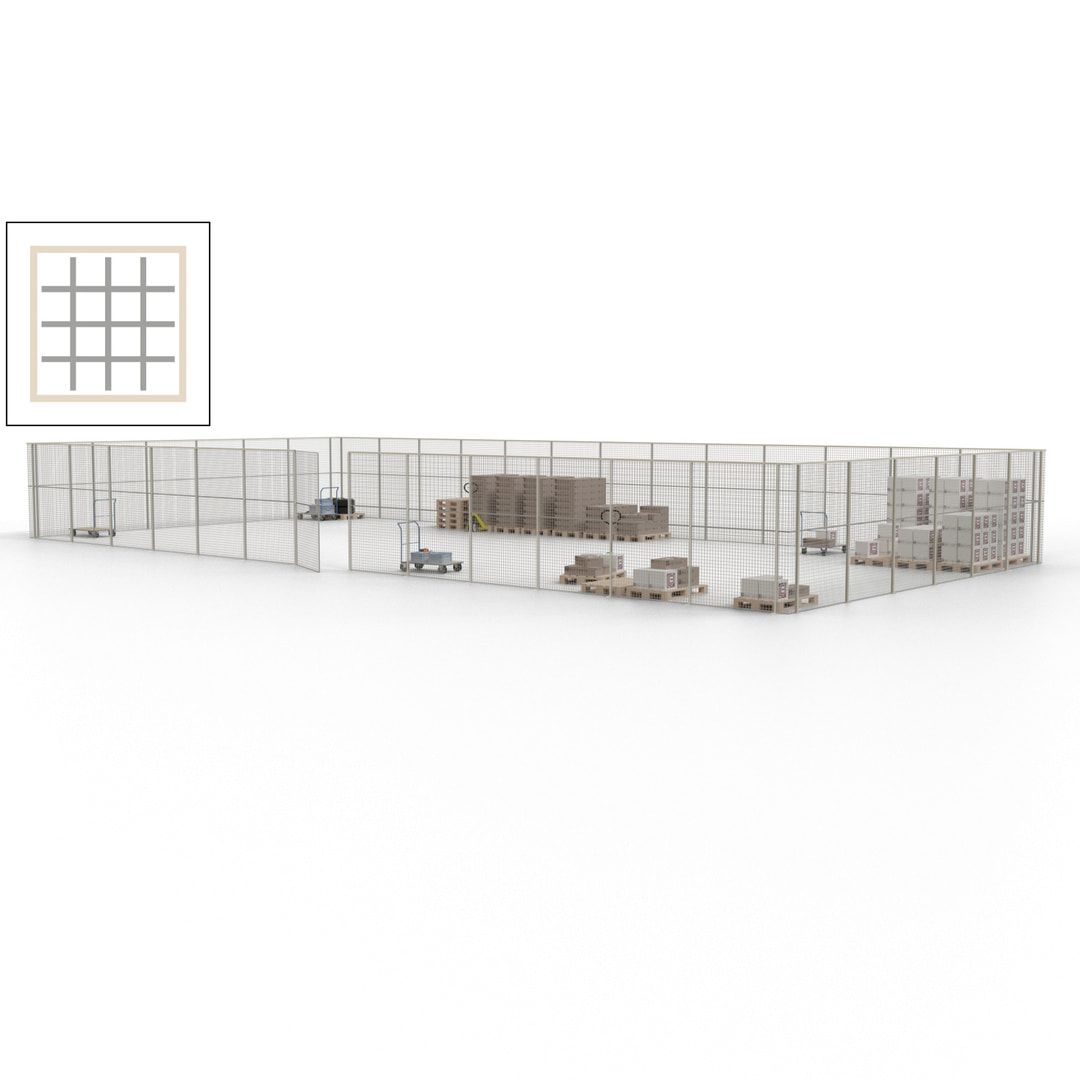 Maschinen Schutzgitter - Hallentrennwand - Sicherheitszaun - Tür - 57 m - 2.200 x 19.900 x 9.400 mm (HxBxT) - enzianblau