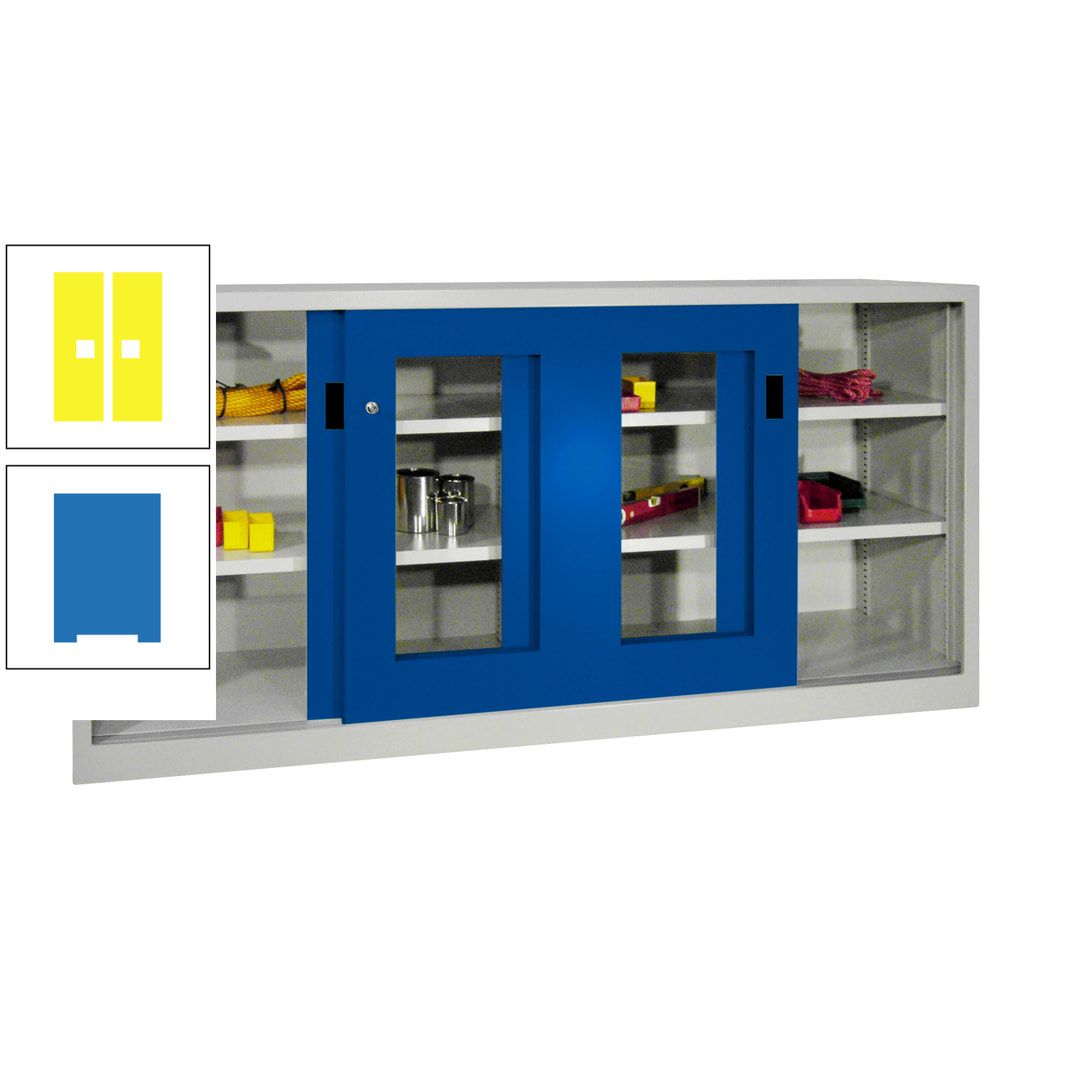 Schiebetürenschrank - Sichtfenstertüren - 1.000x2.000x400 mm (HxBxT) - 4 Böden, gepulvert - Zylinderschloss - anthrazitgrau