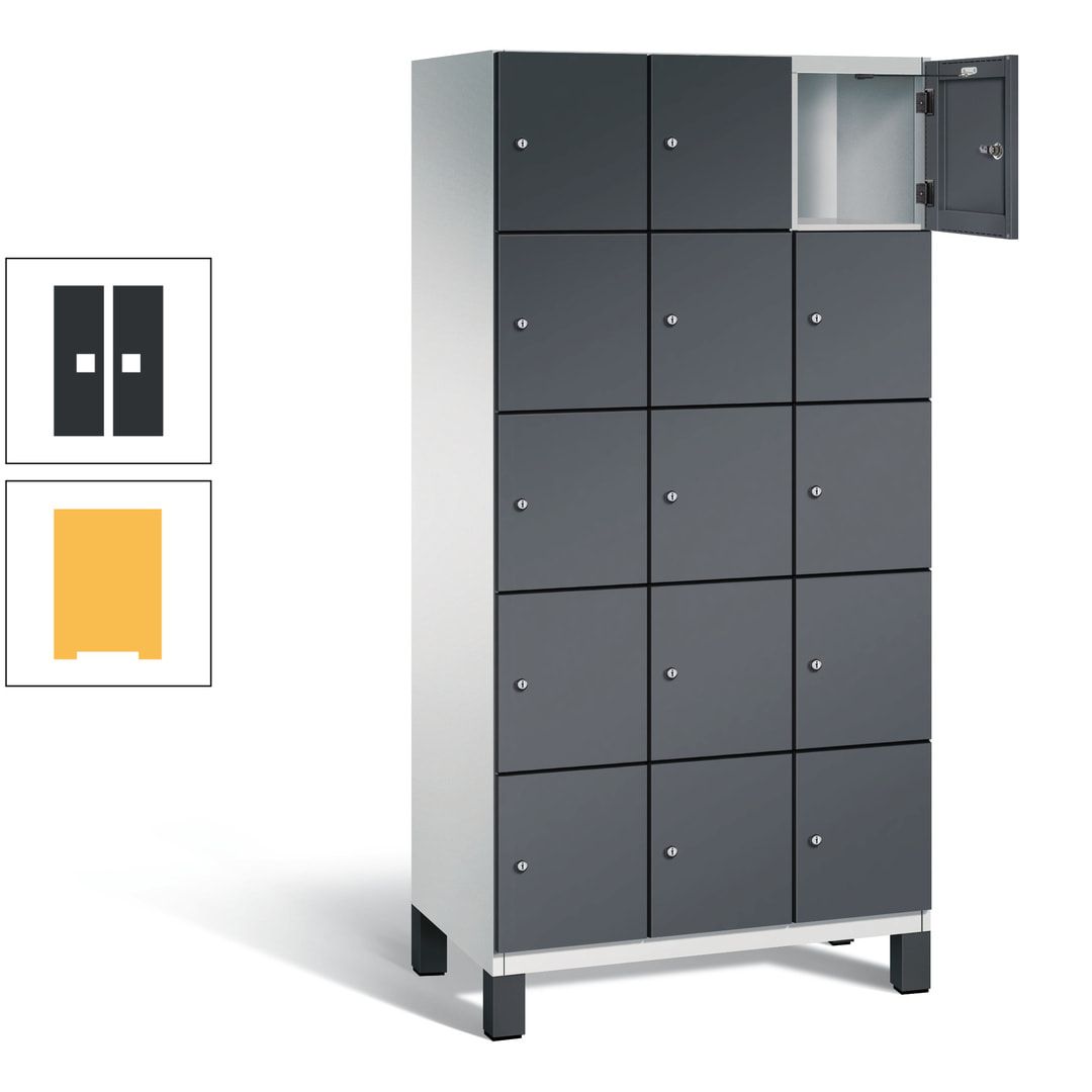 Fächerschrank, Stahlschrank, 15 Fächer, Türöffnungsbegrenzer, Füße, 1.980 x 900 x 525 mm (HxBxT), Korpus anthrazitgrau, Front anthrazitgrau