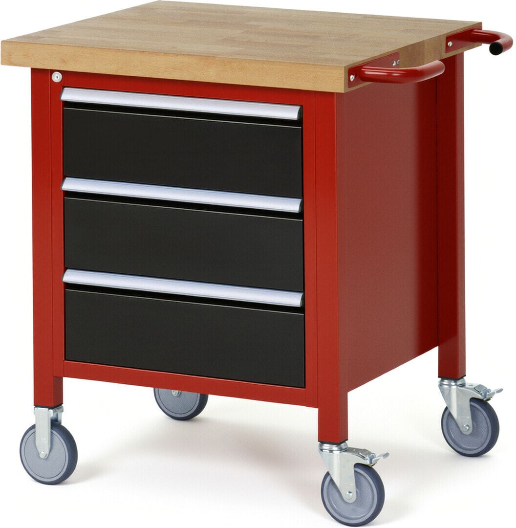 Mobile Werkbank - 3 Schubladen - Teilauszug - 180:3 - höhenverstellbar 880-1.080 mm - 750 x 700 mm - 450 kg - Buche - Anthrazitgrau