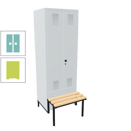 Doppel-Spind, Garderobenschrank, Buche Sitzbank integriert, 2 Abteile a 400 mm, Korpus anthrazitgrau, Tür anthrazitgrau, 1.850 x 800 x 815 mm (HxBxT)
