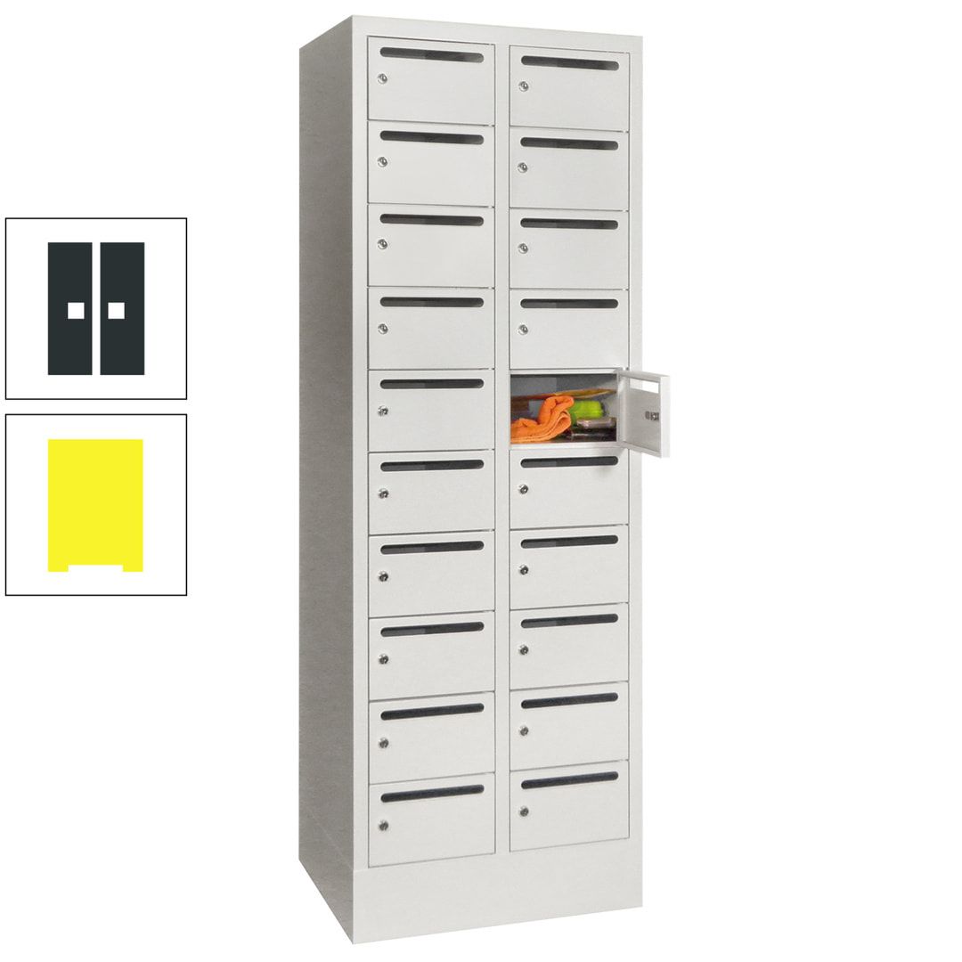 Postverteilerschrank, Schließfachschrank, 2 Abteile a 300 mm, 20 Fächer, 1.850 x 600 x 500 mm (HxBxT), Korpus anthrazitgrau, Front anthrazitgrau