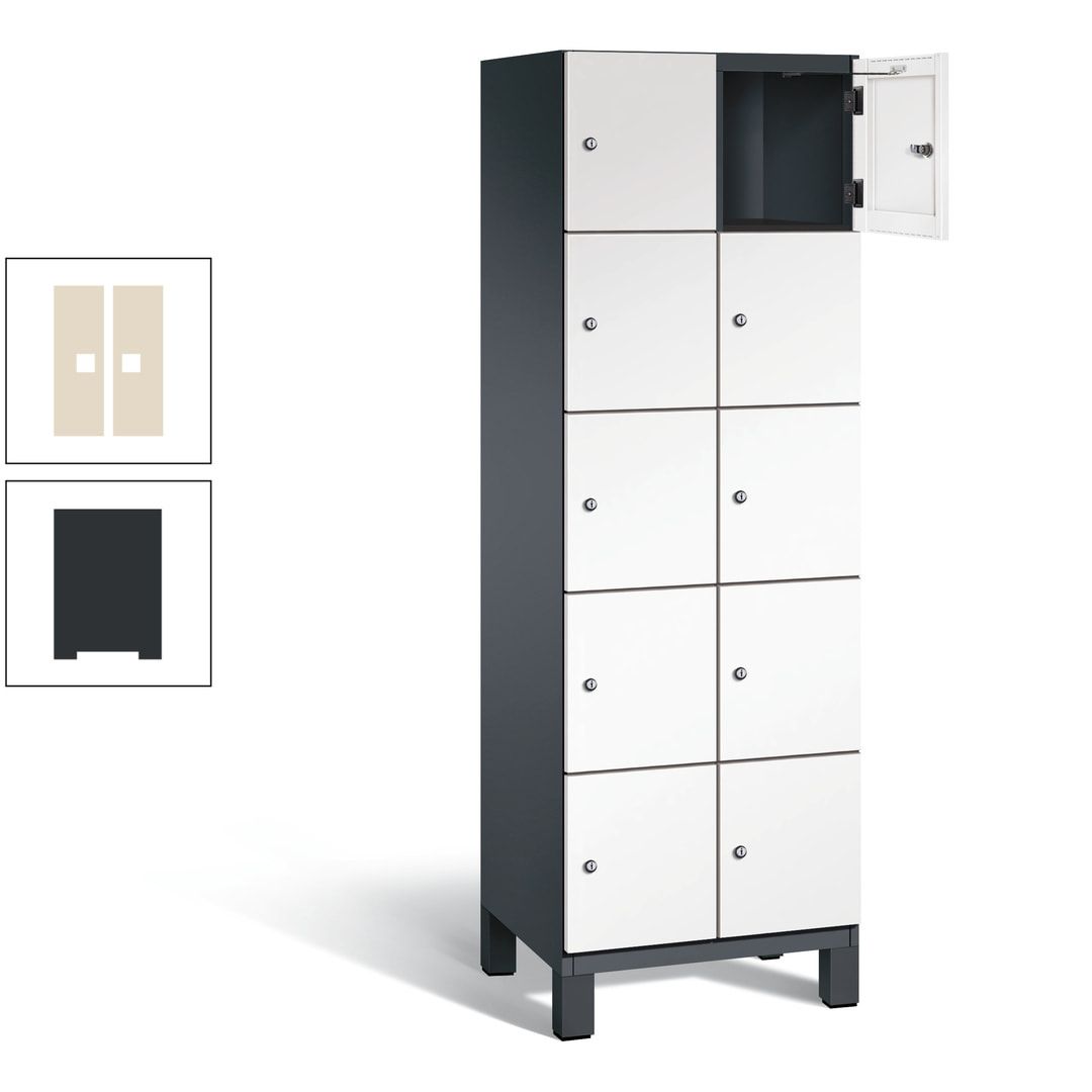 Fächerschrank, Stahlschrank, 10 Fächer, Türöffnungsbegrenzer, Füße, 1.980 x 600 x 525 mm (HxBxT), Korpus anthrazitgrau, Front anthrazitgrau