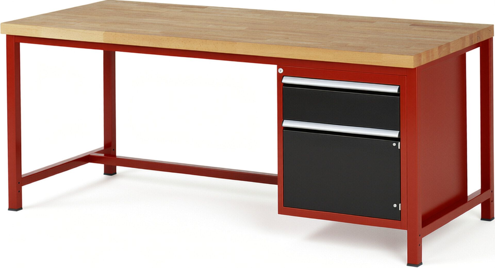 Werkbank, 1 Schrank - 1 Schublade - Teilauszug - 180:1 - Höhe 840-1.040 mm - 2.000 x 900 mm - 1.250 kg - Buche - Anthrazitgrau