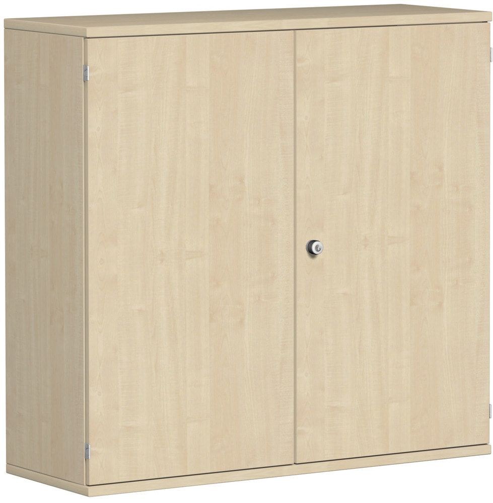 Flügeltürenschrank, Holztüren, 3 Ordnerhöhen, 2 Dekor-Einlegeböden, 1.152 x 1.000 x 425 mm (HxBxT), Frontfarbe Ahorn, Korpusfarbe Ahorn