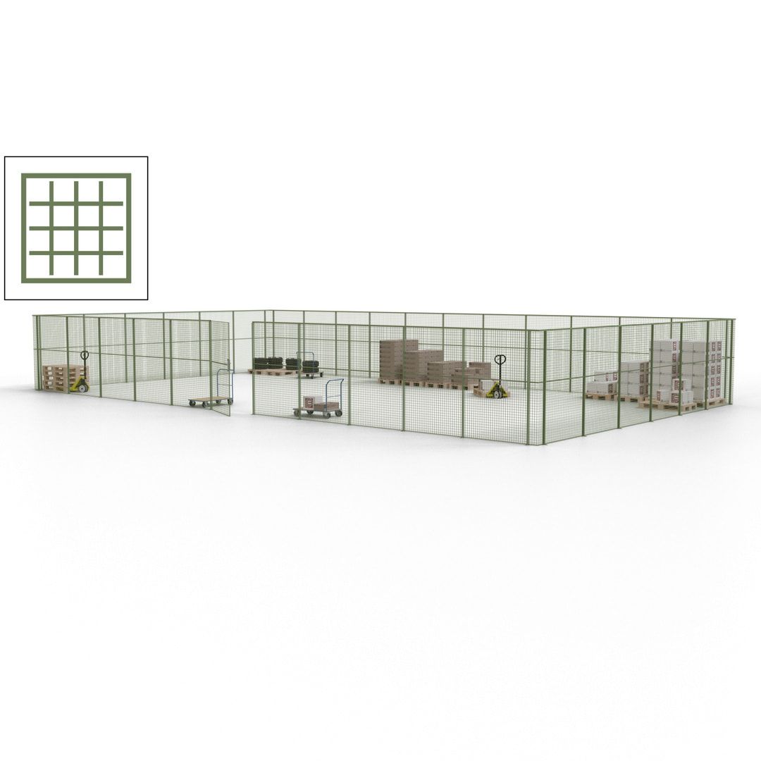 Maschinen Schutzgitter - Hallentrennwand - Sicherheitszaun - Tür - 51 m - 2.200 x 16.900 x 9.400 mm (HxBxT) - enzianblau