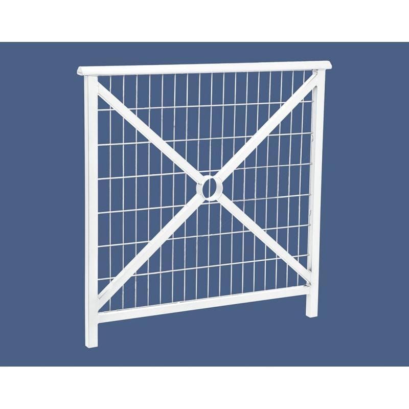 Geländer Kreuz und Gitter - 1.000 x 1.000 mm - abgerundeter Handlauf - Farbe enzianblau - Außengeländer Systemgeländer