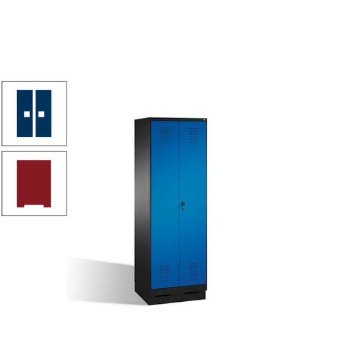 Doppel-Spind, Doppeltüren, Garderobenschrank mit Sockel, 2 Abteile a 300 mm, Korpus anthrazitgrau, Tür anthrazitgrau, 1.800 x 600 x 500 mm (HxBxT)