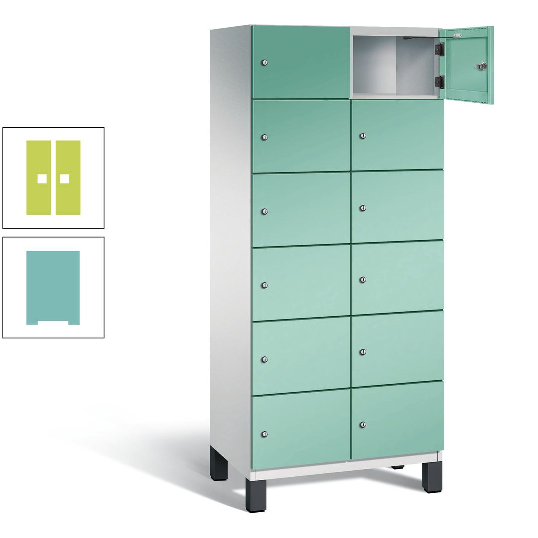 Fächerschrank, Stahlschrank, 12 Fächer, Türöffnungsbegrenzer, Füße, 1.980 x 800 x 525 mm (HxBxT), Korpus anthrazitgrau, Front anthrazitgrau