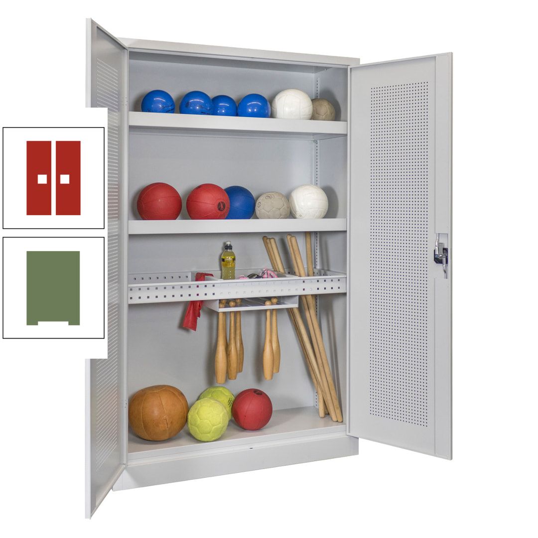 Sportschrank - Lochfeldtüren - Variante 2 - 1.950x1.200x500 mm (HxBxT) - anthrazitgrau