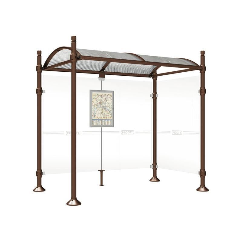Buswartehalle, Unterstand, 2 Seitenwände, Kopf gebürsteter Edelstahl, ESG, Fahrplanschaukasten, 2.500 x 2.500 x 1.600 mm (HxBxT), Farbe enzianblau