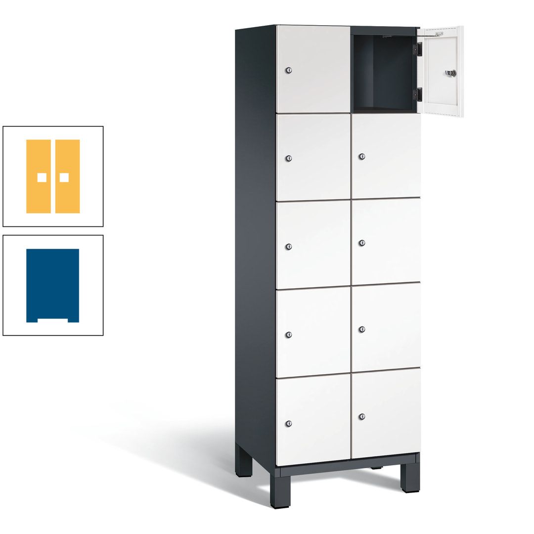 Fächerschrank, Stahlschrank, 10 Fächer, Türöffnungsbegrenzer, Füße, 1.980 x 600 x 525 mm (HxBxT), Korpus anthrazitgrau, Front anthrazitgrau