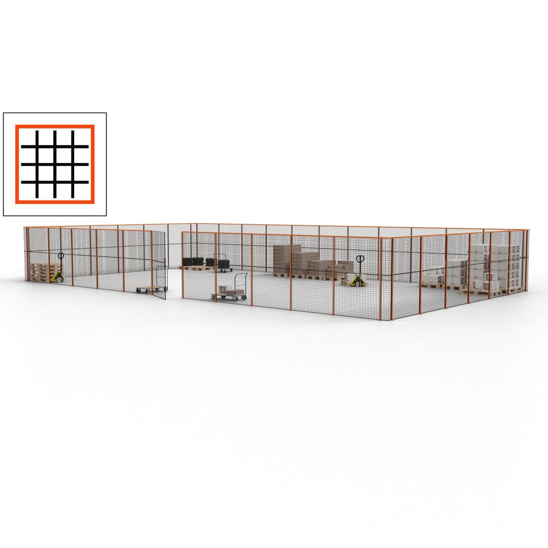 Maschinen Schutzgitter - Hallentrennwand - Sicherheitszaun - Tür - 51 m - 2.200 x 16.900 x 9.400 mm (HxBxT) - enzianblau