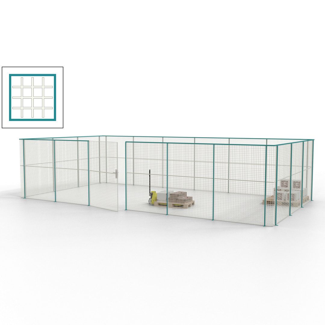 Maschinen Schutzgitter - Hallentrennwand - Sicherheitszaun - Tür - 27 m - 2.200 x 9.400 x 4.900 mm (HxBxT) - enzianblau