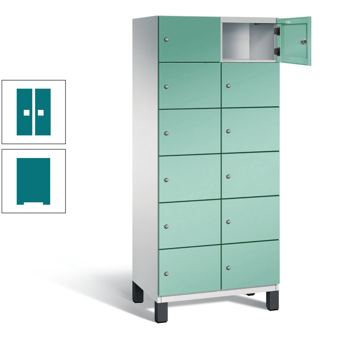 Fächerschrank, Stahlschrank, 12 Fächer, Türöffnungsbegrenzer, Füße, 1.980 x 800 x 525 mm (HxBxT), Korpus anthrazitgrau, Front anthrazitgrau