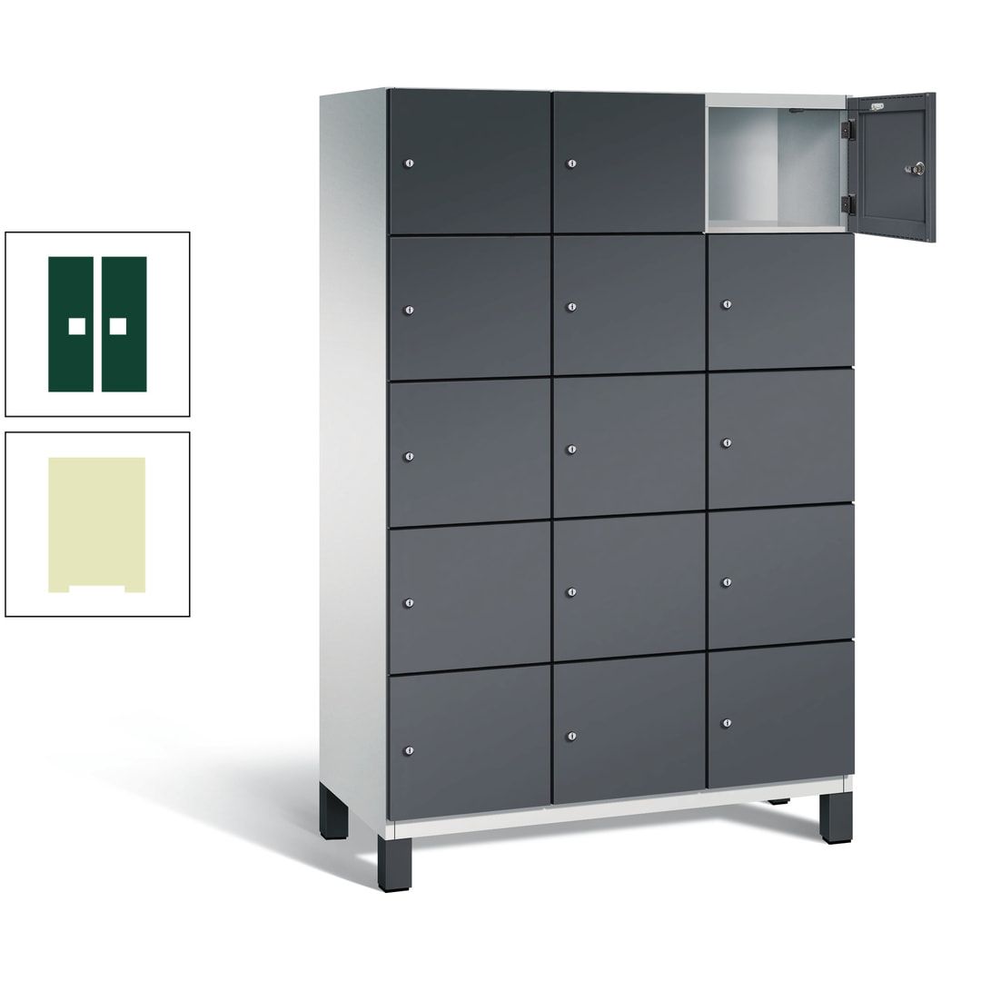 Fächerschrank, Stahlschrank, 15 Fächer, Türöffnungsbegrenzer, Füße, 1.980 x 1.200 x 525 mm (HxBxT), Korpus anthrazitgrau, Front anthrazitgrau