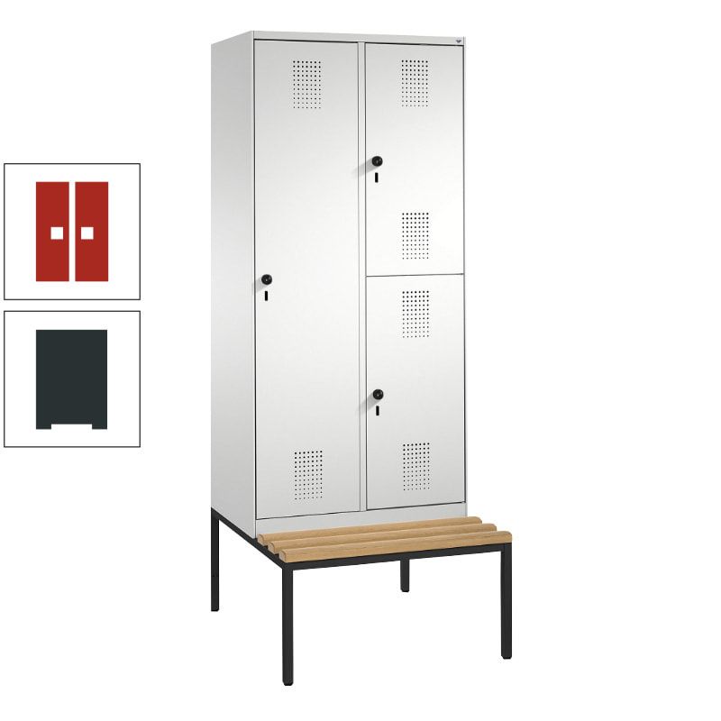 Garderobenschrank, Spind ein- und doppelstöckig Sitzbank, 2 Abteile, 3 Fächer, 2.090 x 800 x 500 mm (HxBxT), Front anthrazitgrau, Korpus anthrazitgrau