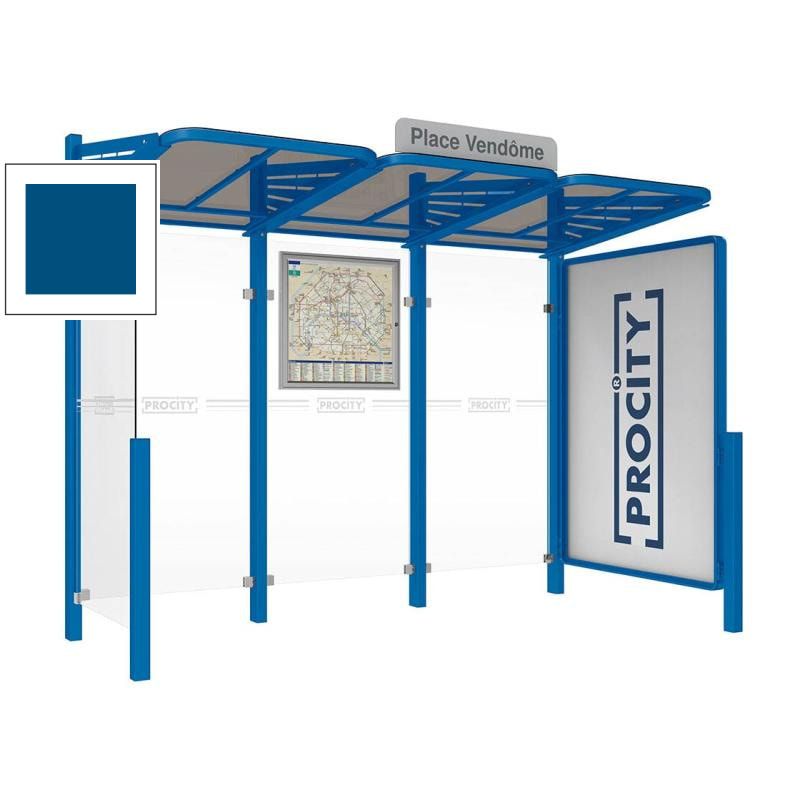 Buswartehalle - Unterstand - modular - Fahrplankasten - Haltestellenschild - Seitenwand - Schaukasten - 2.200 x 3.000 x 1.500 mm (HxBxT) - enzianblau